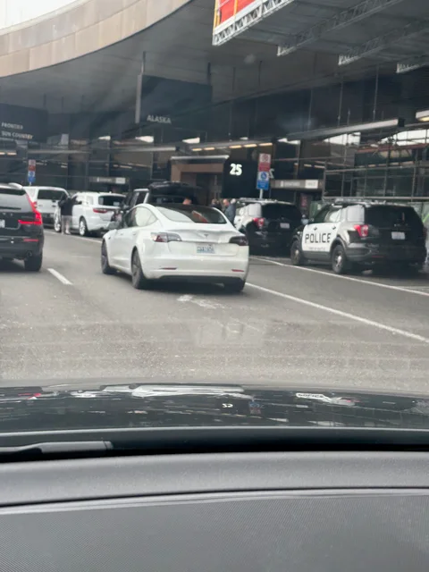 White Tesla Model 3 with a dented trunk